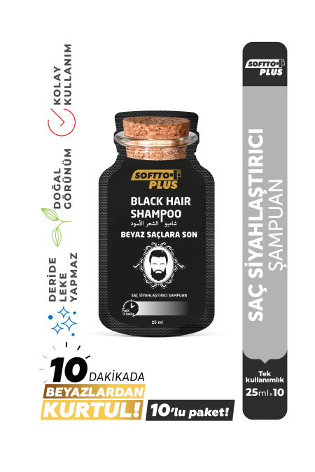 Softto Plus Black Hair Doğal Görünümlü Saç Siyahlaştırıcı Anında Etkili Şampuan Boya  25mlx10 adet